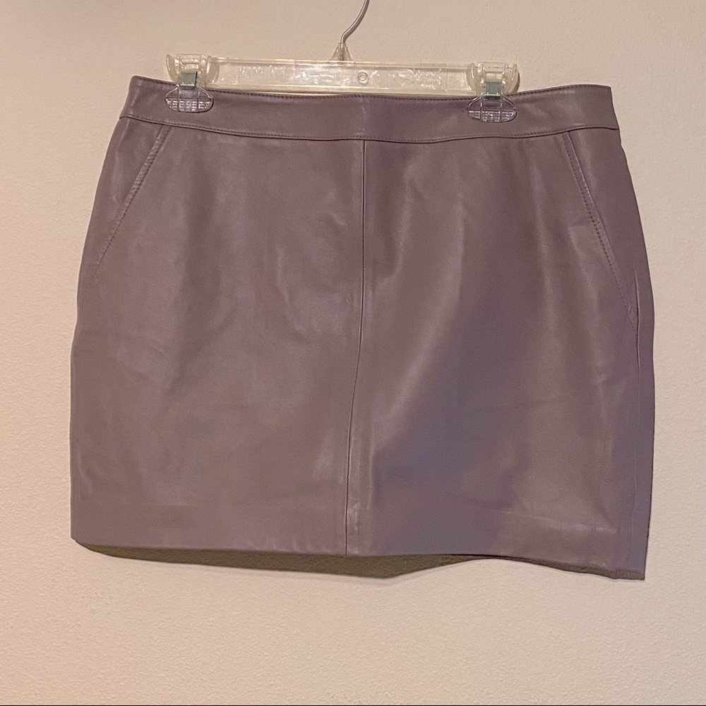 New genuine leather lilac purple leather mini skirt
